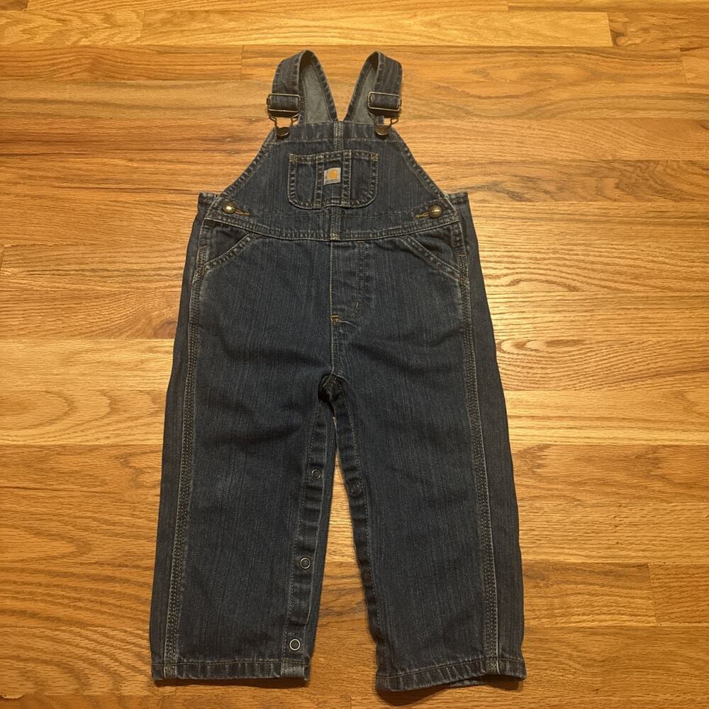 Carhartt Baby Denim Overalls 24M Blue Adjustable Strap Snap Leg One Piece